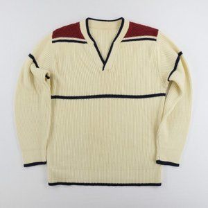 Vintage Women's Size Medium Sweater Heavyweight Hand Knit Crochet V Neck Cotton